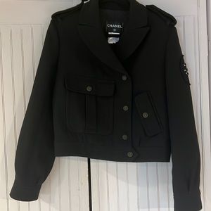 Black Chanel blouson bomber jacket